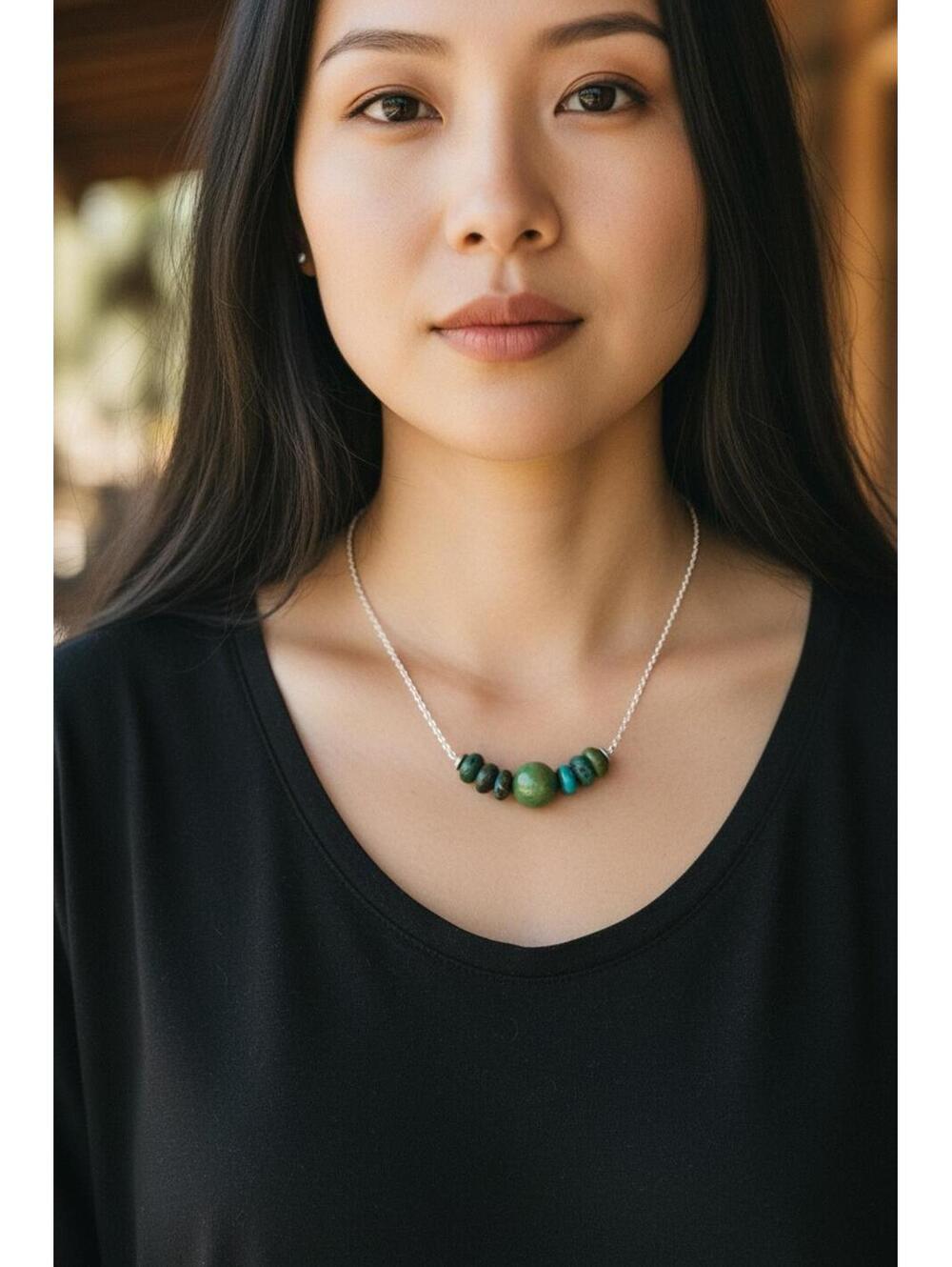 Carico Lake Turquoise Beaded Beauty Bar Necklace |Sterling Silver 925